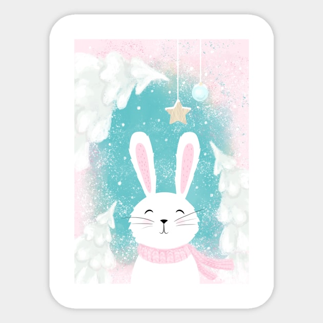 Christmas Cute Bunny Pink and Mint Sticker by in_pictures